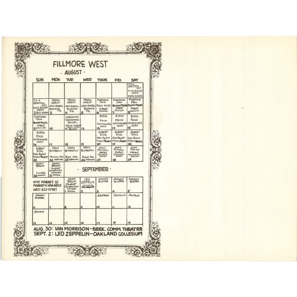 Led Zeppelin: Fillmore West Concert Series Original 1970 Postcard BG246 Art Gold & Silver Pawn Shop