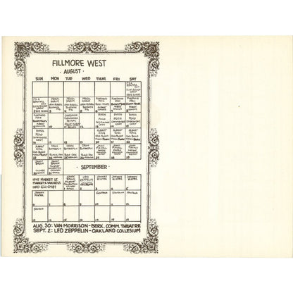 Led Zeppelin: Fillmore West Concert Series Original 1970 Postcard BG246 Art Gold & Silver Pawn Shop