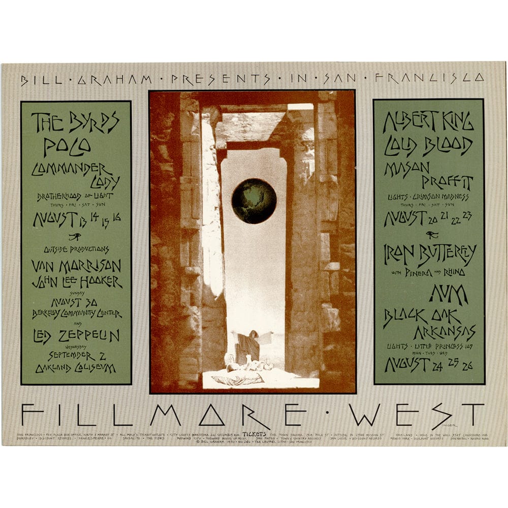 Led Zeppelin: Fillmore West Concert Series Original 1970 Postcard BG246 Art Gold & Silver Pawn Shop