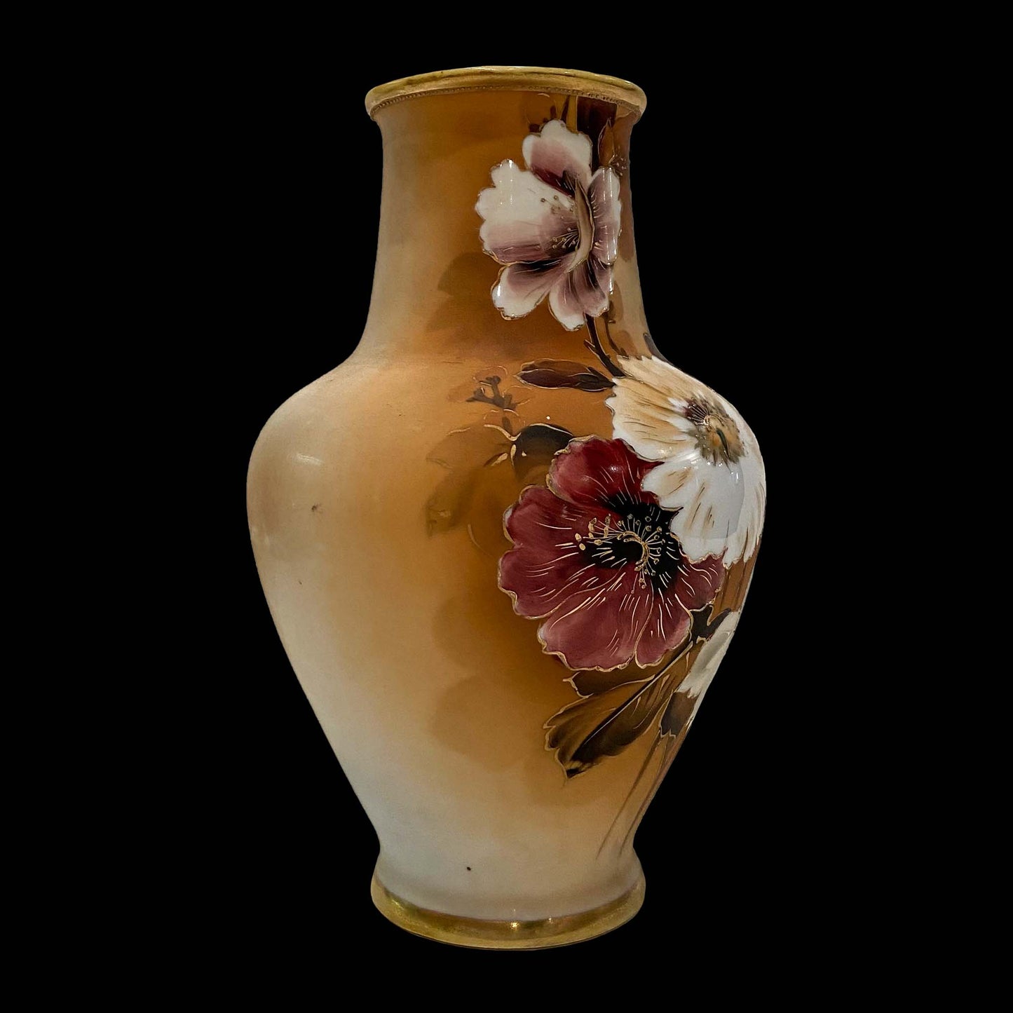 Vintage Floral Glass Pottery Vase Black