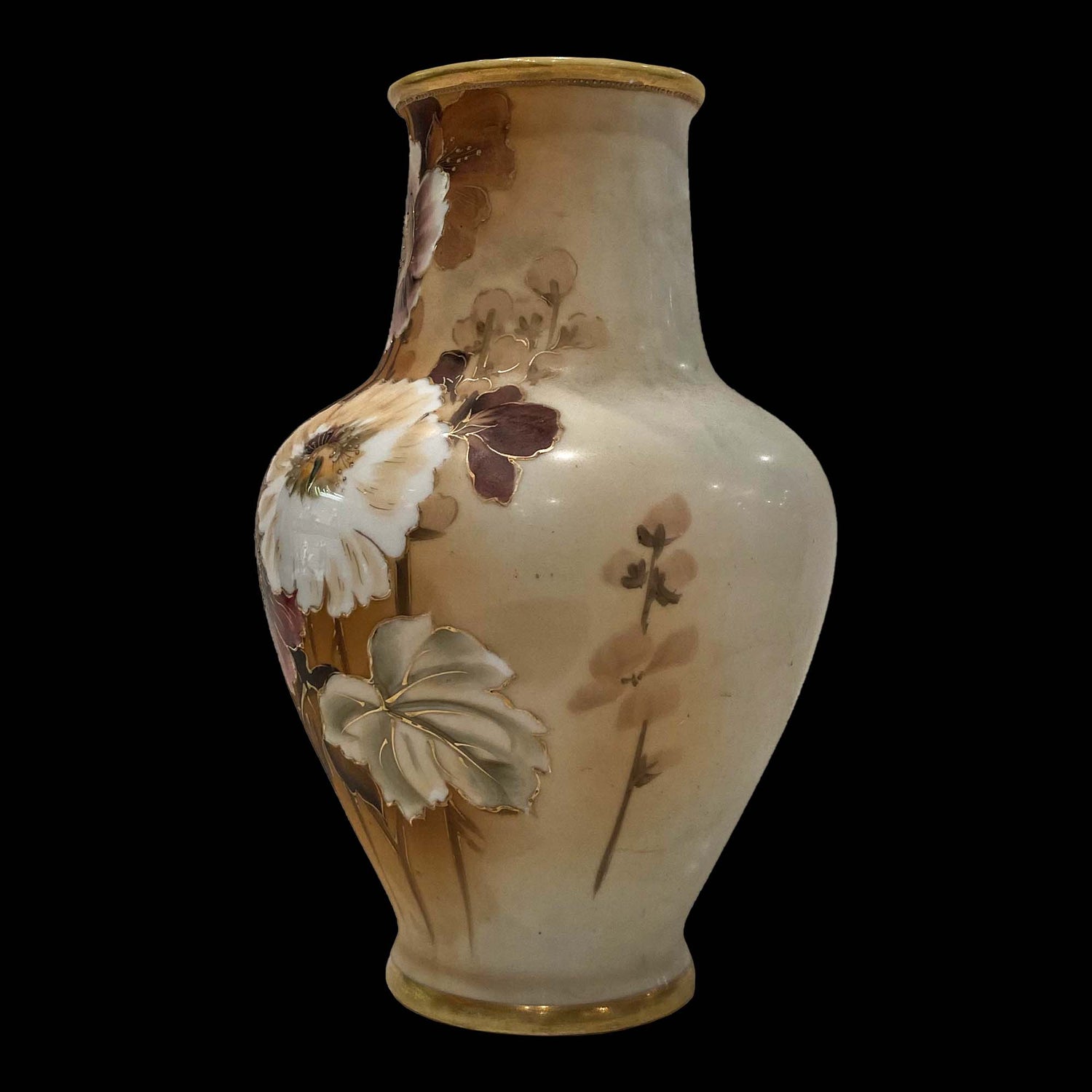 Vintage Floral Glass Pottery Vase Side