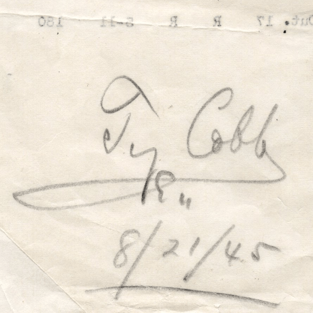 Ty Cobb Signed Roster Sheet