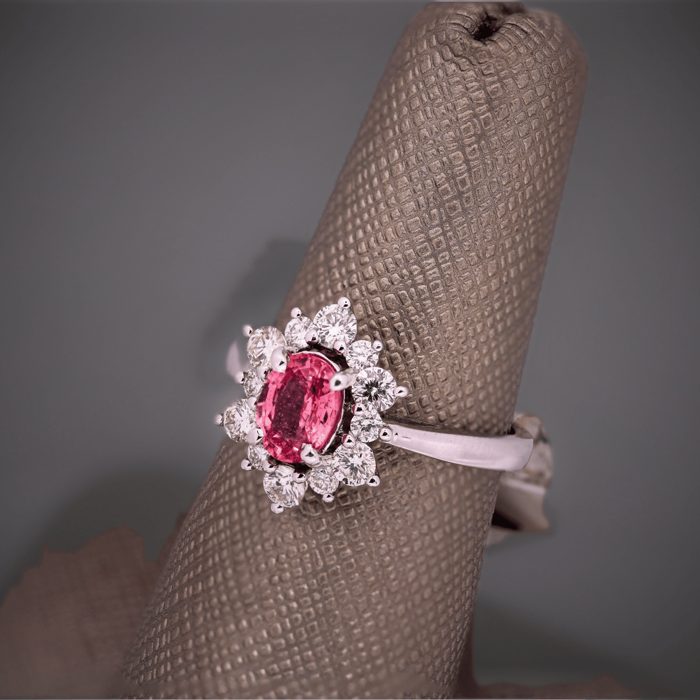 Padparadscha Sapphire and Diamond Ring 14K Display Zoom