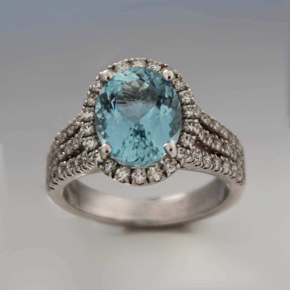 18k White Gold Aqua Diamond Ring 