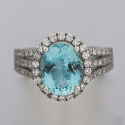 18k White Gold Aqua Diamond Ring Front