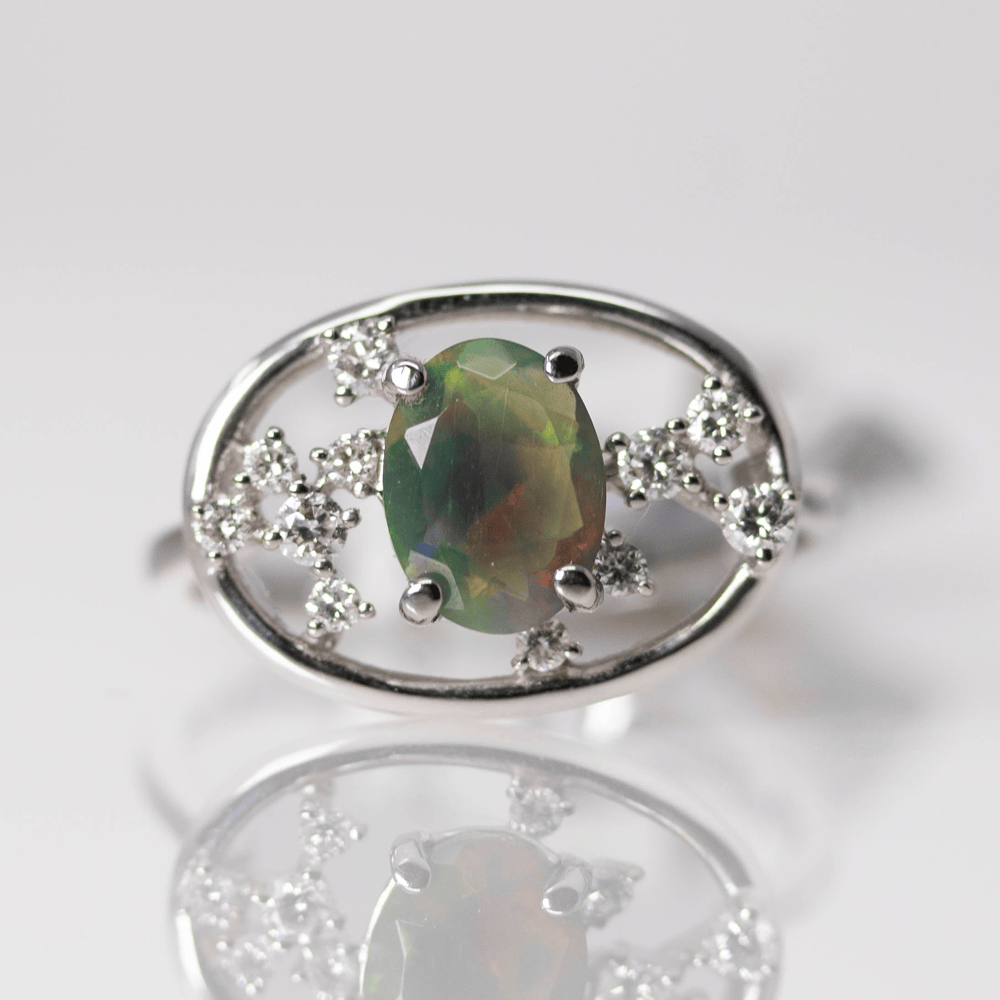 14K Opal Halo Ring Gold & Silver Pawn Shop