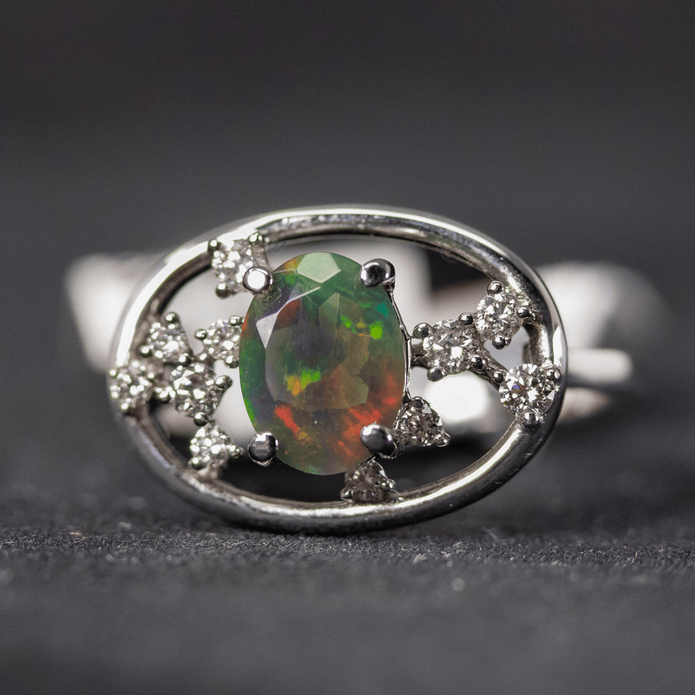 14K Opal Halo Ring Gold & Silver Pawn Shop