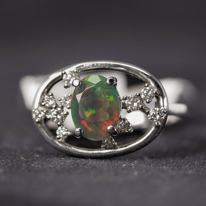 14K Opal Halo Ring Gold & Silver Pawn Shop