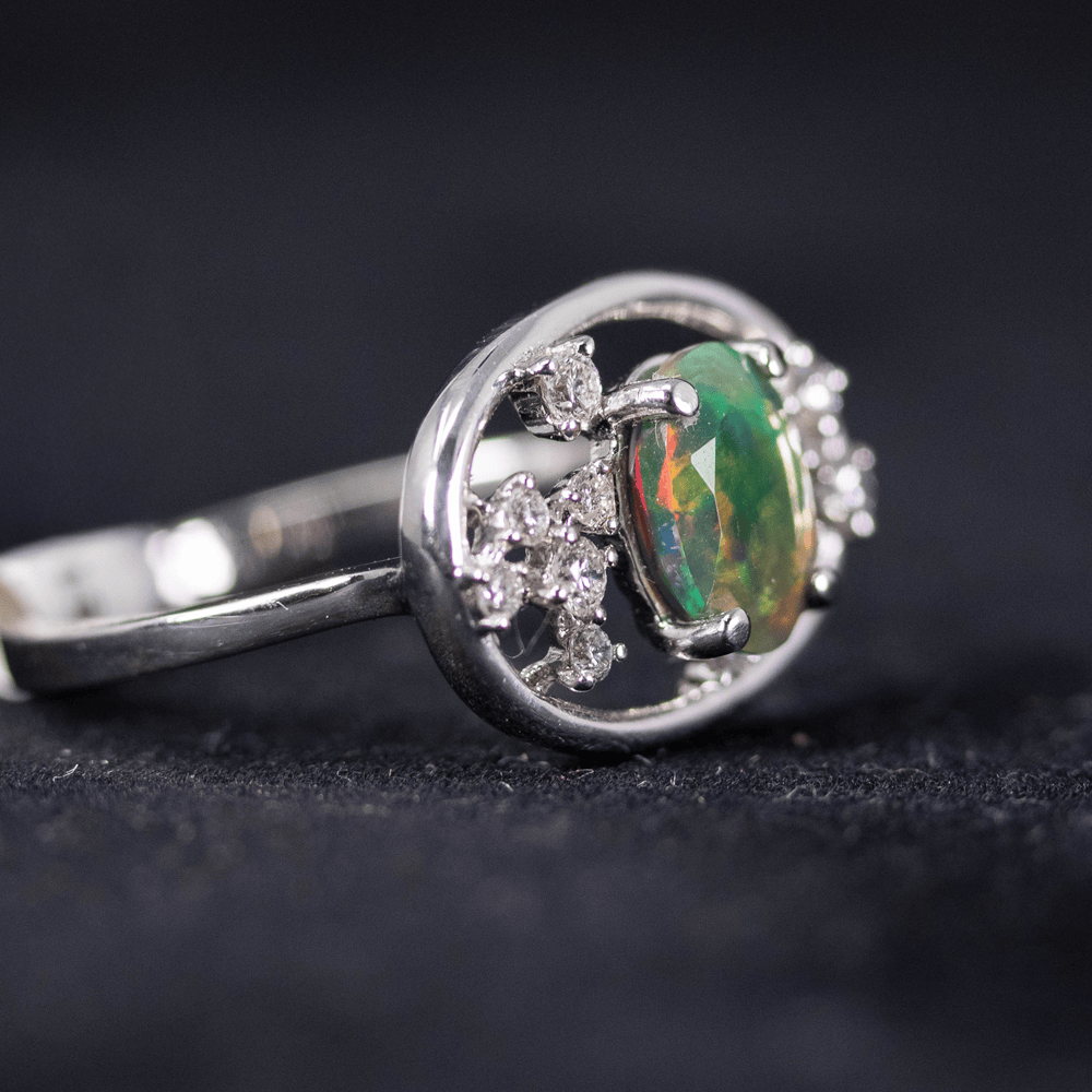 14K Opal Halo Ring Gold & Silver Pawn Shop