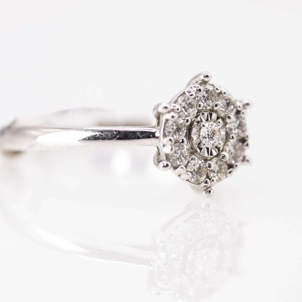 14k Diamond Cluster White Gold Ladies Ring Gold & Silver Pawn Shop