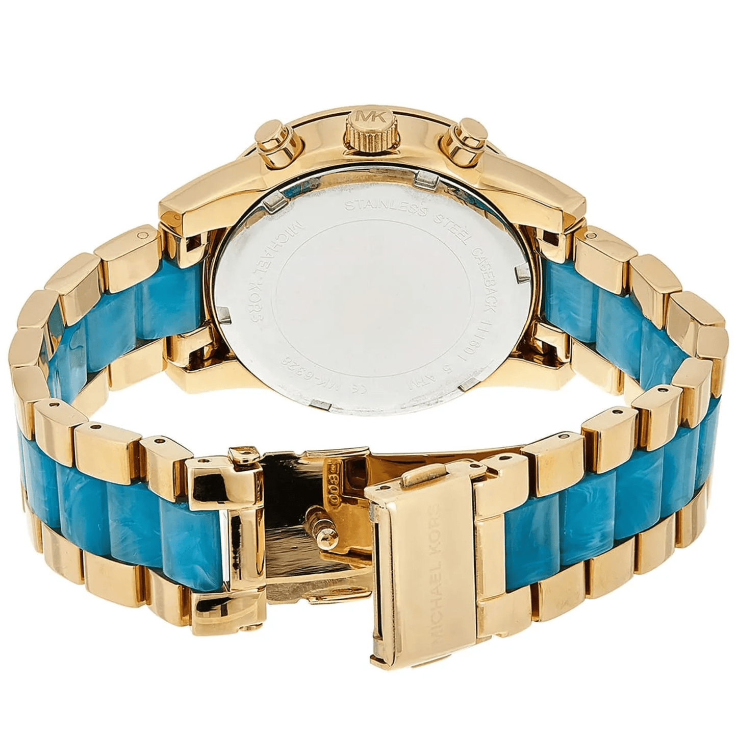 Michael Kors Diamond Case With Two-Tone Blue & Gold Strap Gold & Silver Pawn Shop