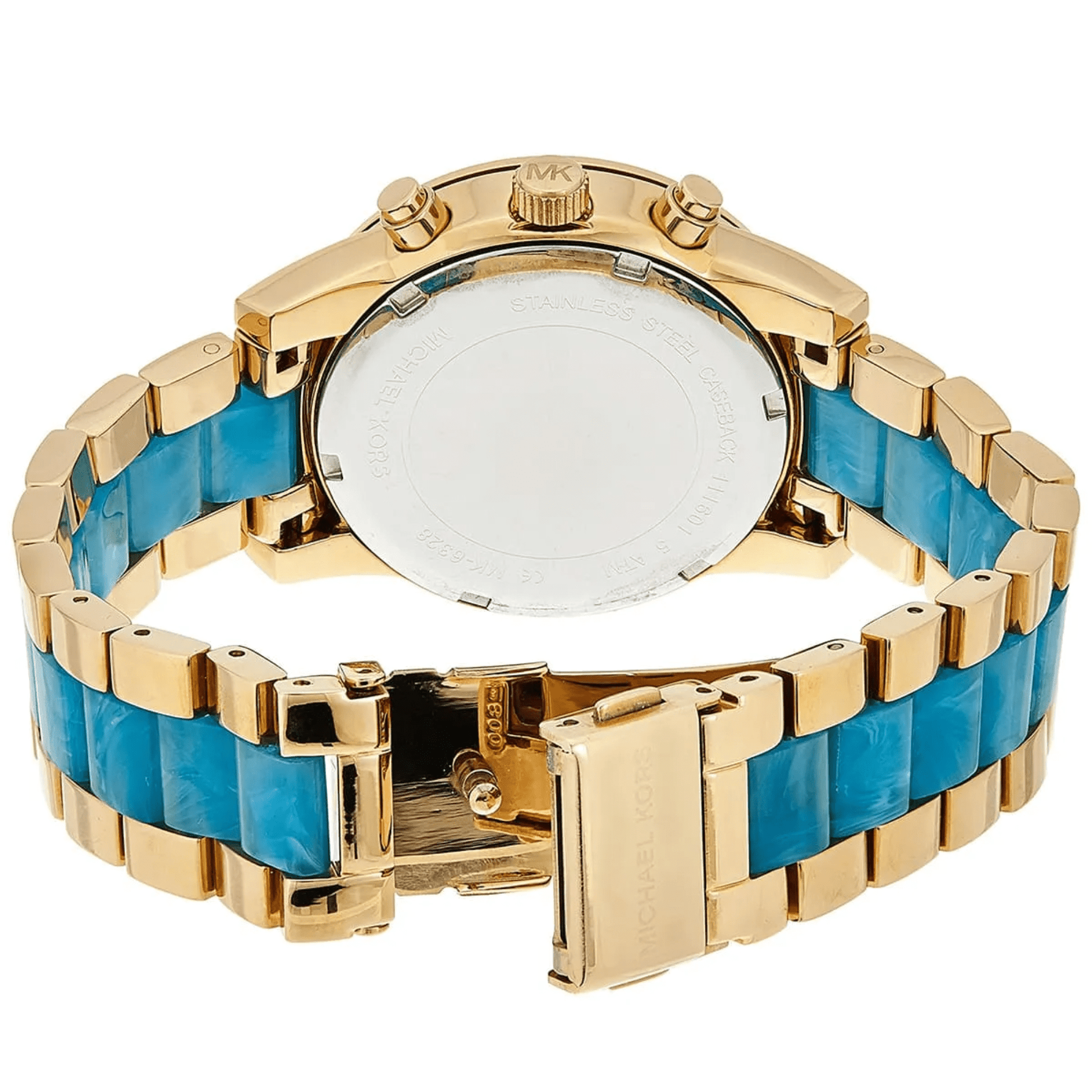 Michael Kors Diamond Case With Two-Tone Blue & Gold Strap Gold & Silver Pawn Shop