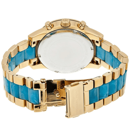 Michael Kors Diamond Case With Two-Tone Blue & Gold Strap Gold & Silver Pawn Shop