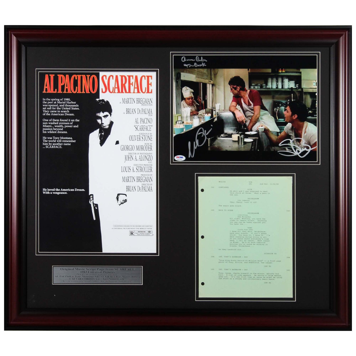 Scarface Al Pacino, Steven Bauer, & Caesar Cordova Signed Photo & Script Memorabilia ZOOM