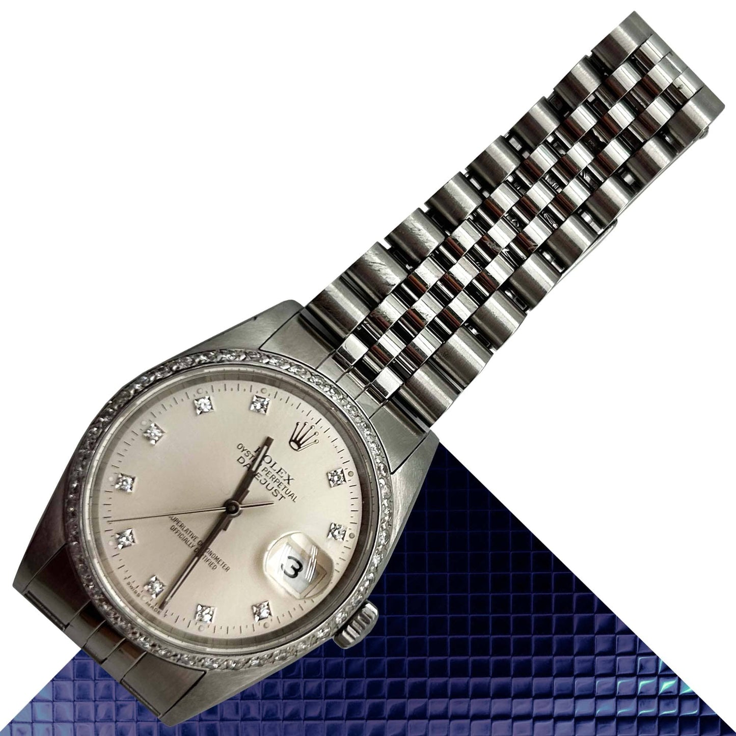 1995 Rolex Datejust Crystal Bezel Wristwatch Front