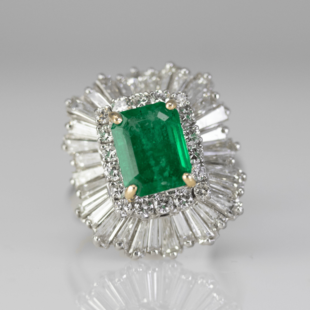 Emerald Ring with Diamond Halo Gold & Silver Pawn Shop