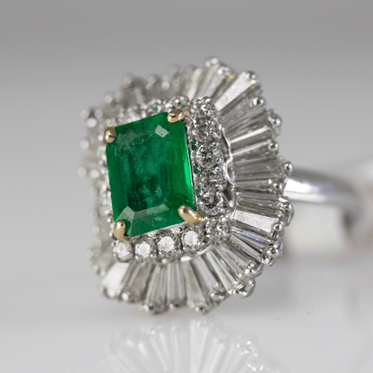 Emerald Ring with Diamond Halo Gold & Silver Pawn Shop