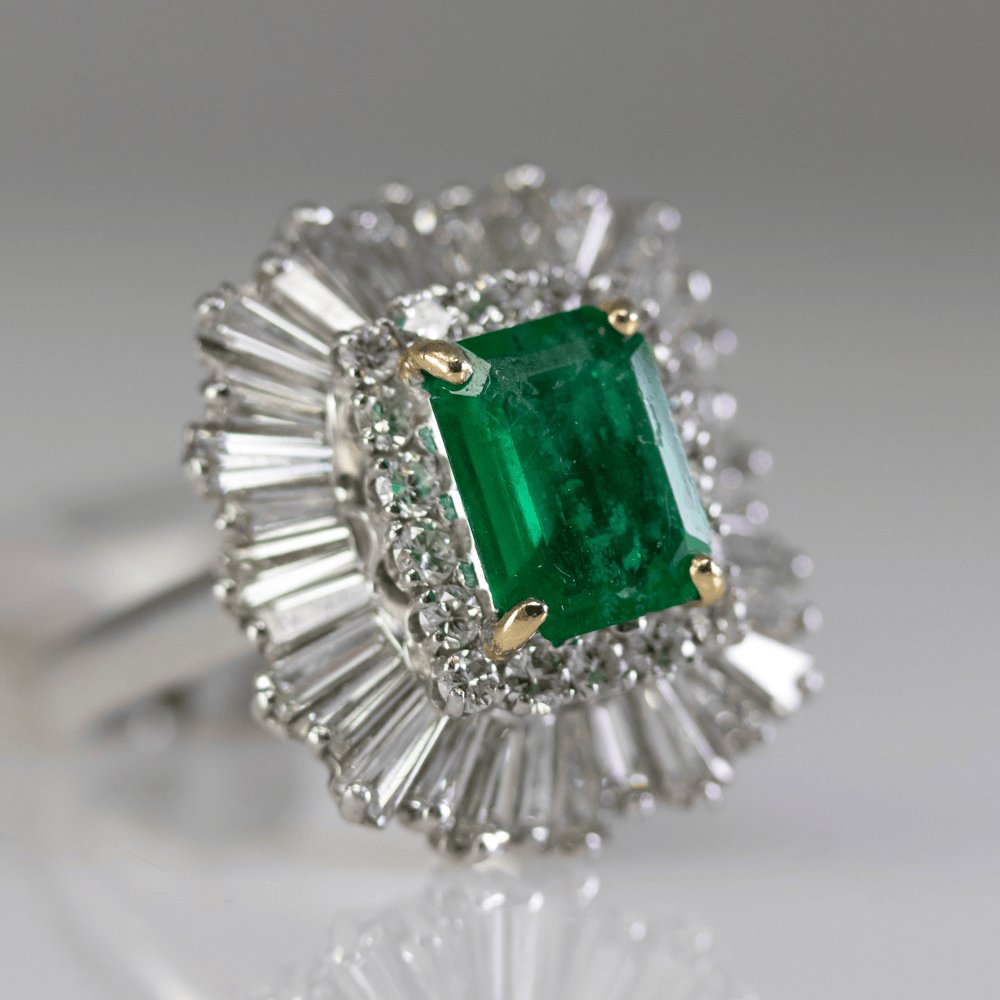 Emerald Ring with Diamond Halo Gold & Silver Pawn Shop
