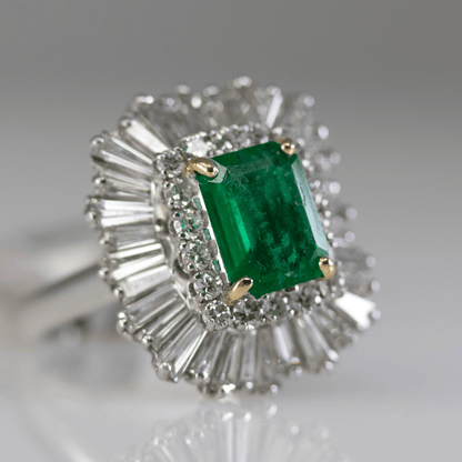 Emerald Ring with Diamond Halo Gold & Silver Pawn Shop