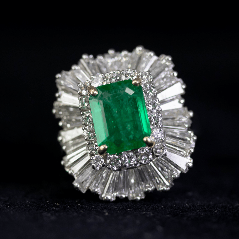 Emerald Ring with Diamond Halo Gold & Silver Pawn Shop