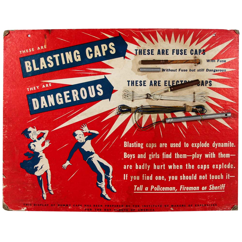 Vintage Blasting Caps Warning Sign