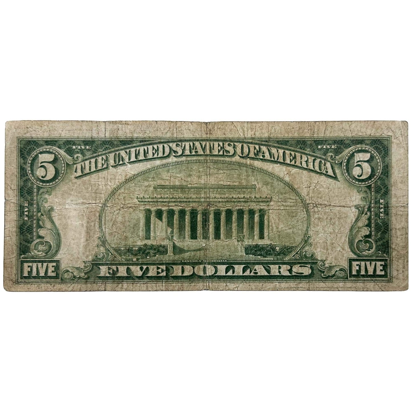 1929 New York Federal Reserve Note $5 Back 