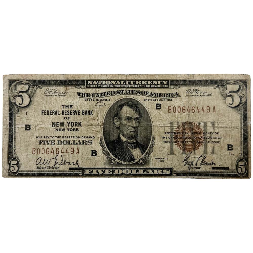 1929 New York Federal Reserve Note $5 Thumbnail