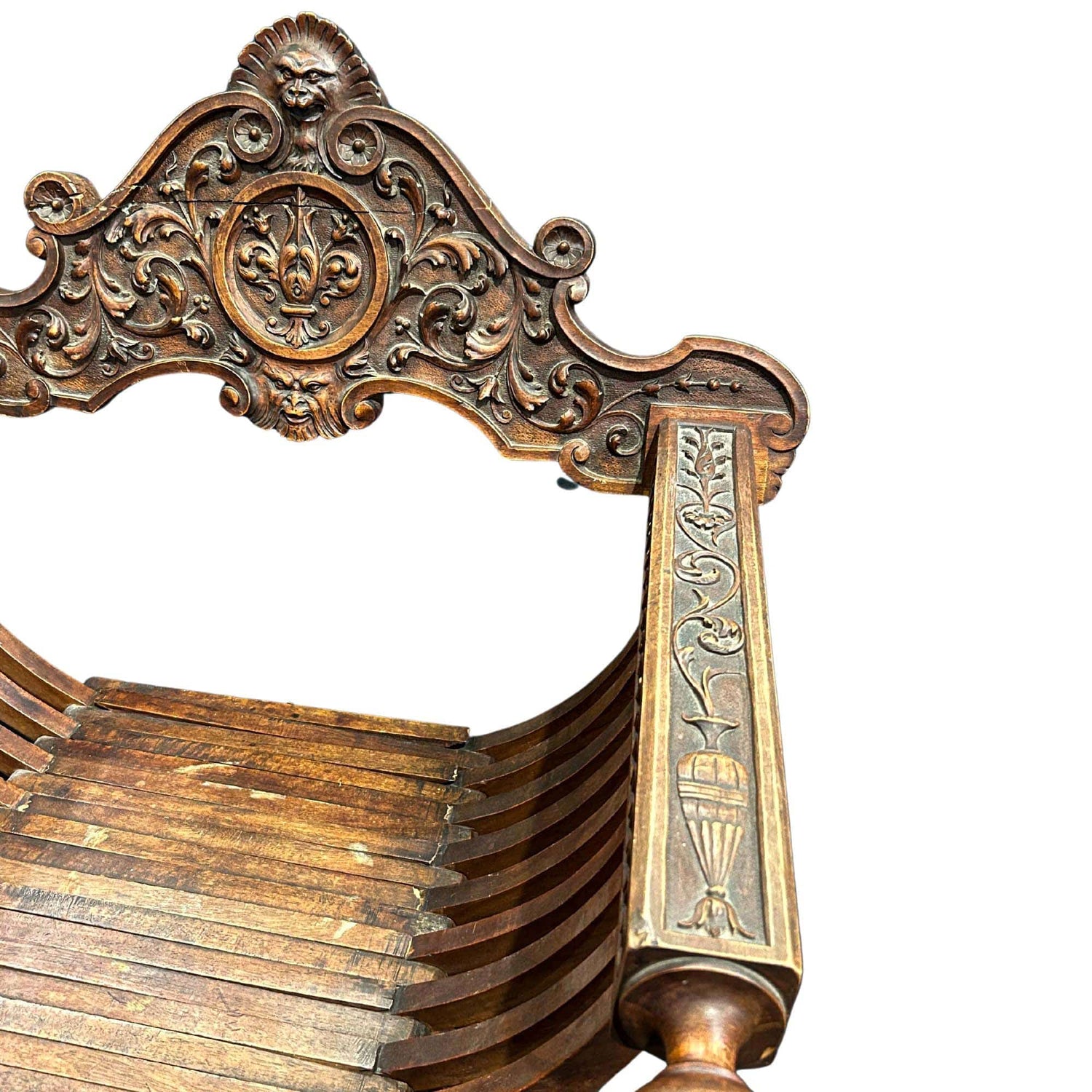 Carved Savonarola Chair Arm View