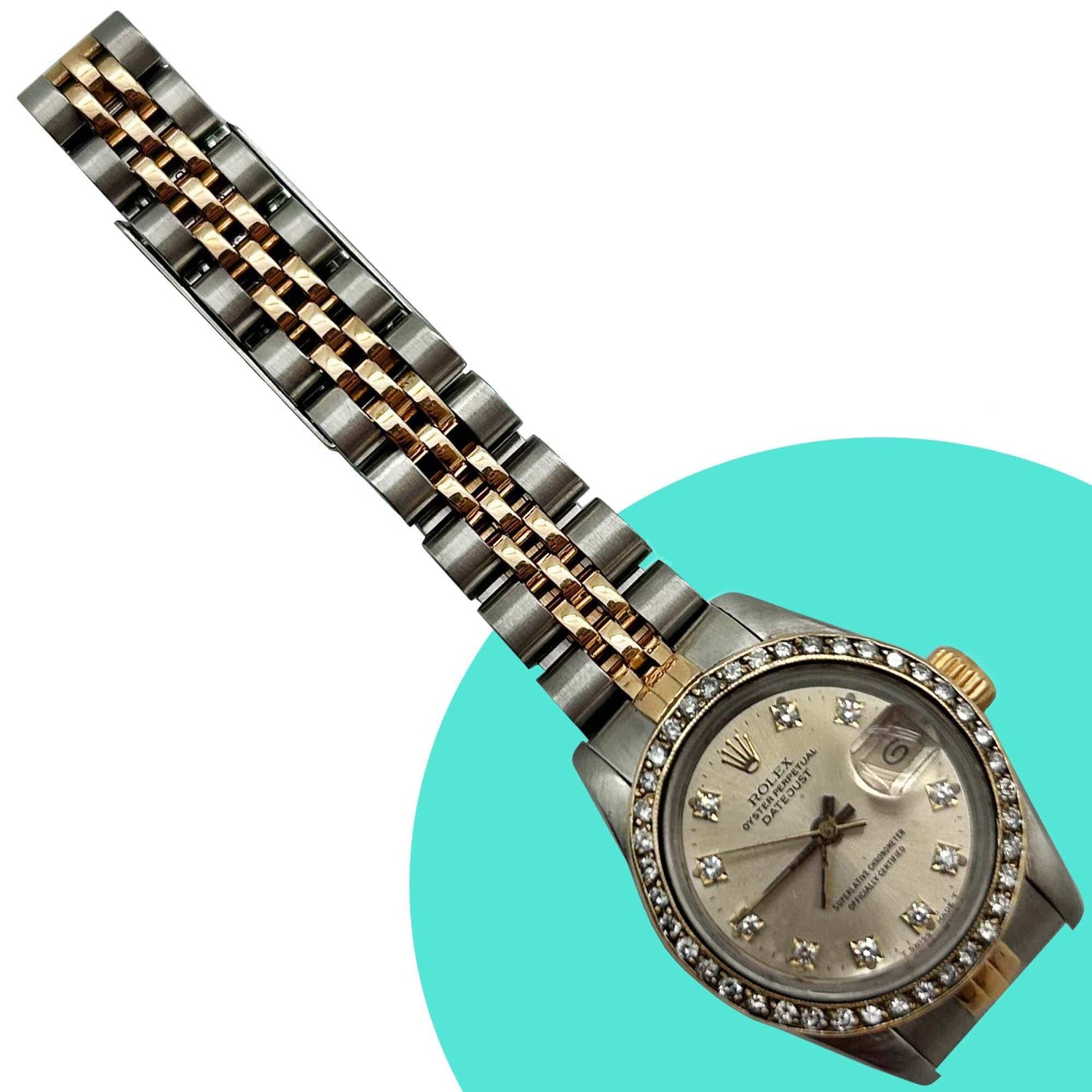 1990 Rolex Datejust Two Tone Wristwatch Front