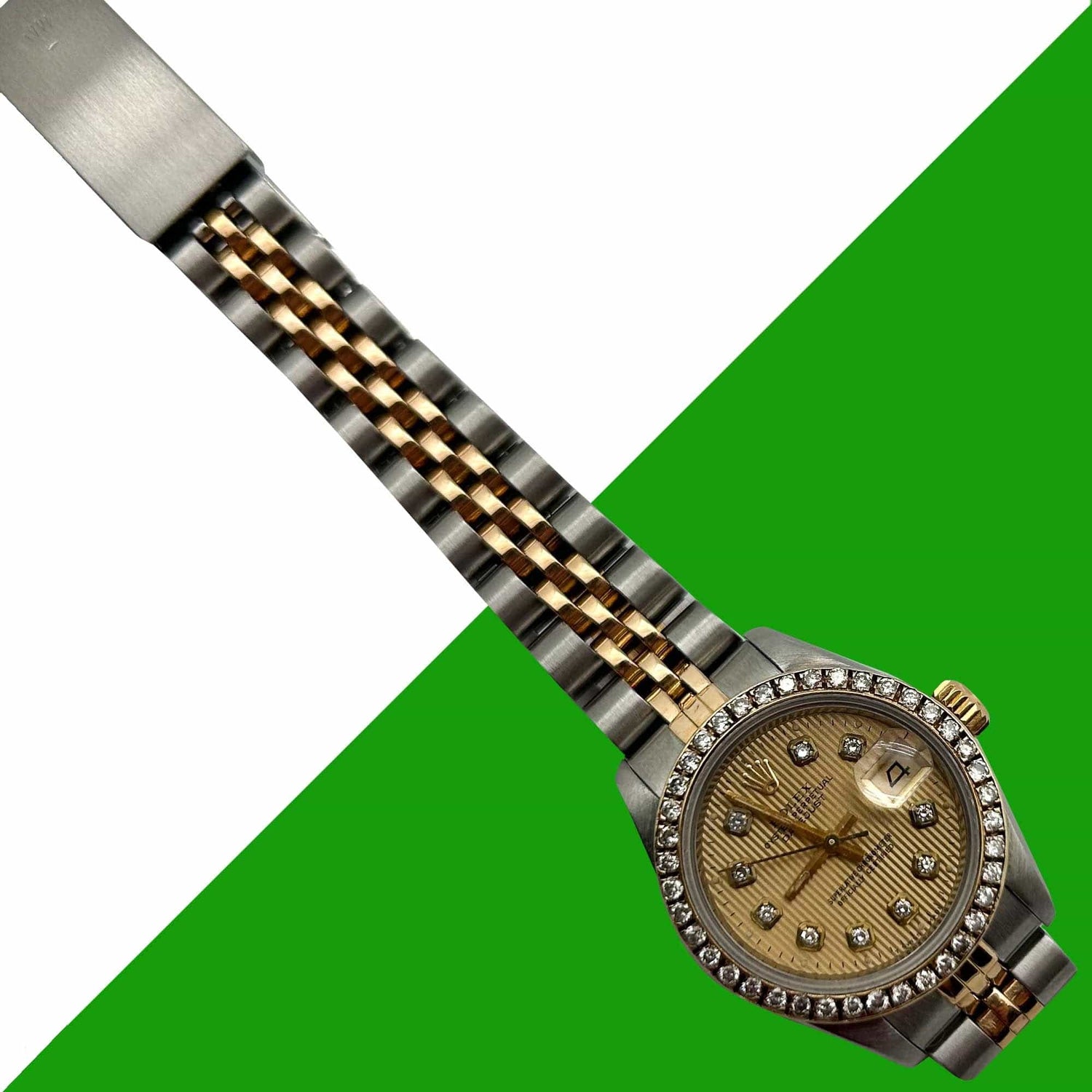 1987 Rolex Datejust Two Tone Diamond Bezel Wristwatch Front