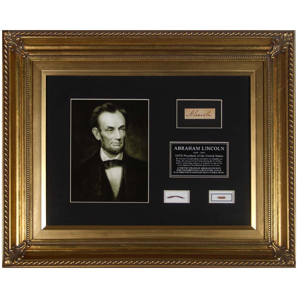 President Abraham Lincoln Lock of Hair & Flag Fragment