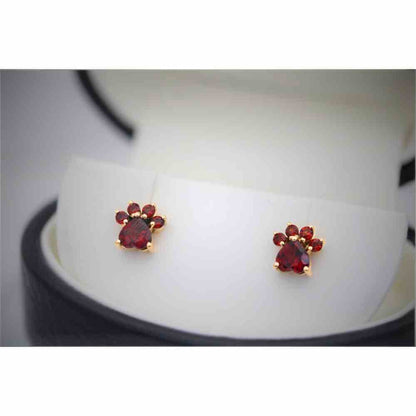 14K Garnet Paw Studs Thumbnail