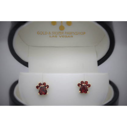 14K Garnet Paw Studs Alt Display View