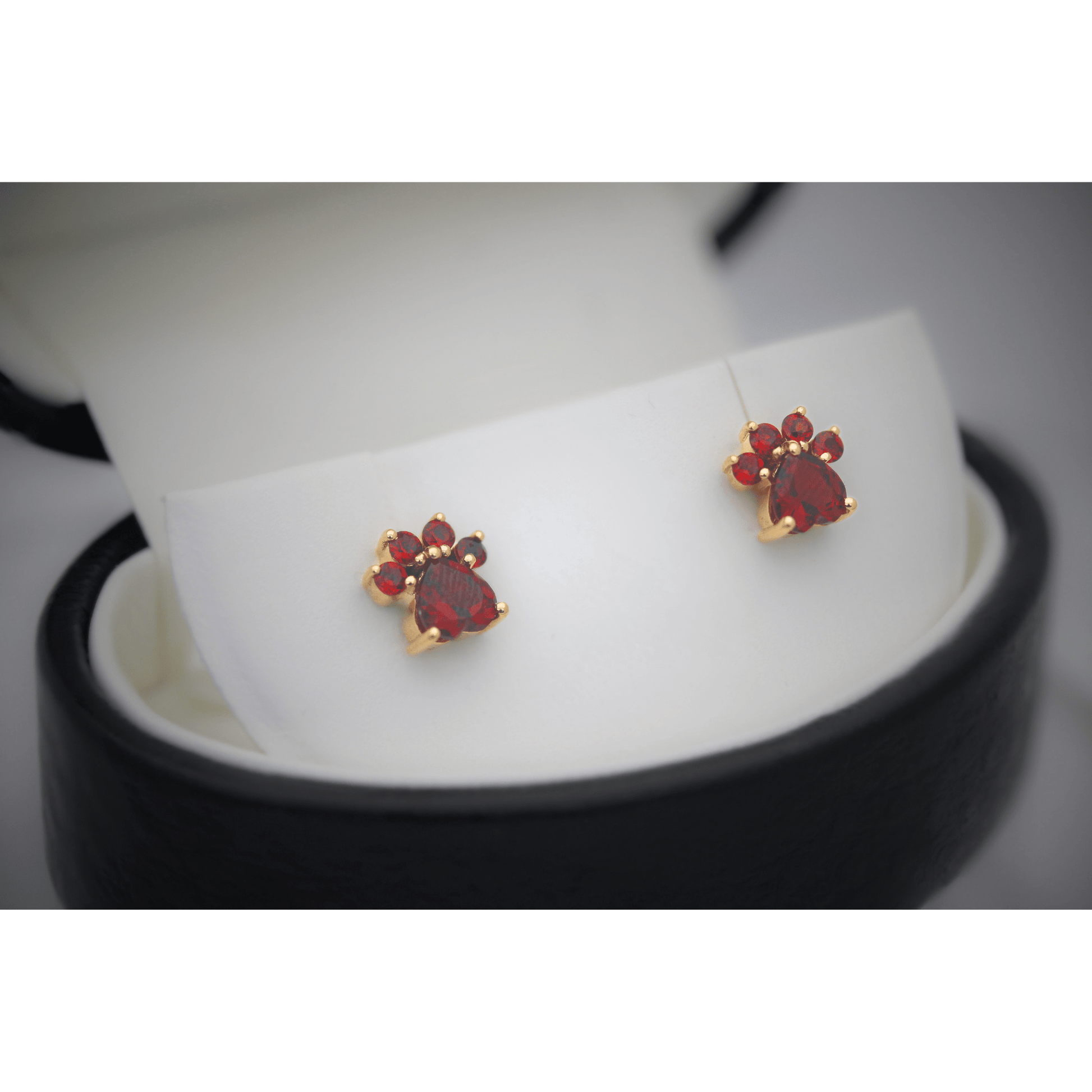 14K Garnet Paw Studs Angled Display View