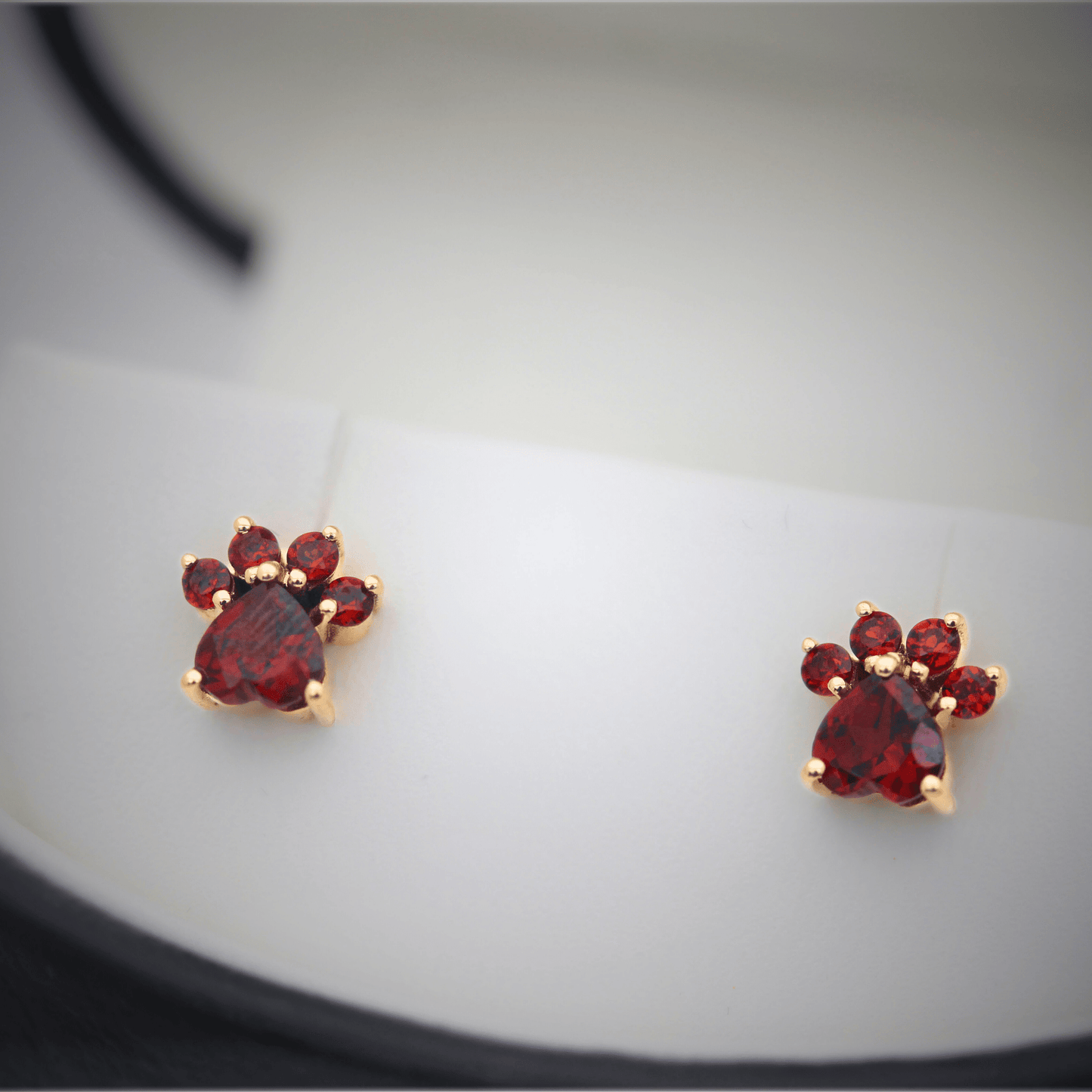 14K Garnet Paw Studs Zoomed 