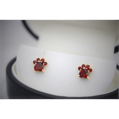 14K Garnet Paw Studs