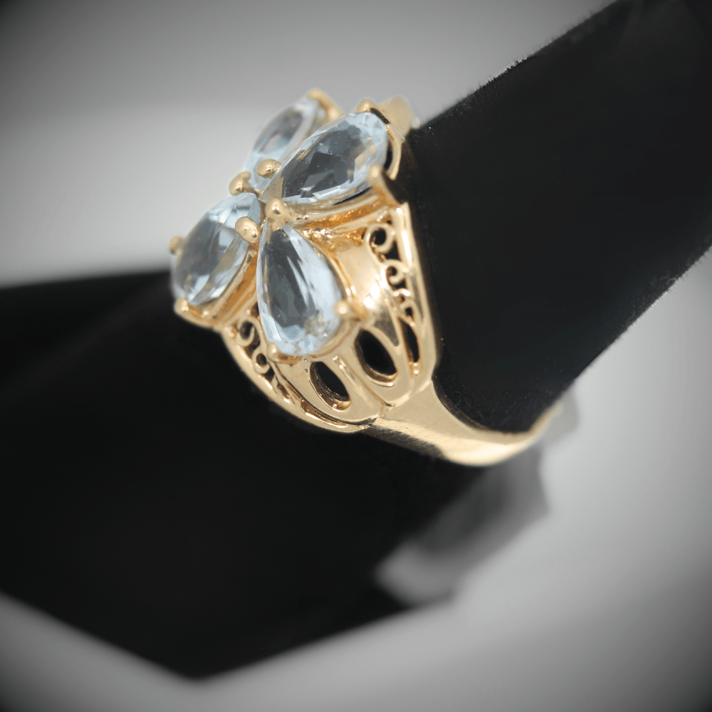 Blue Stone Yellow Gold Ladies Ring Side View