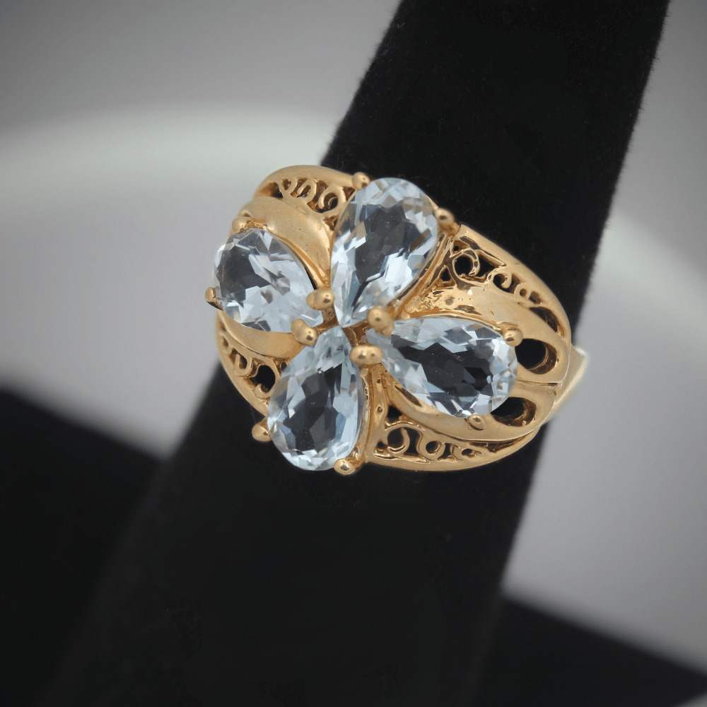 Blue Stone Yellow Gold Ladies Ring Zoom2