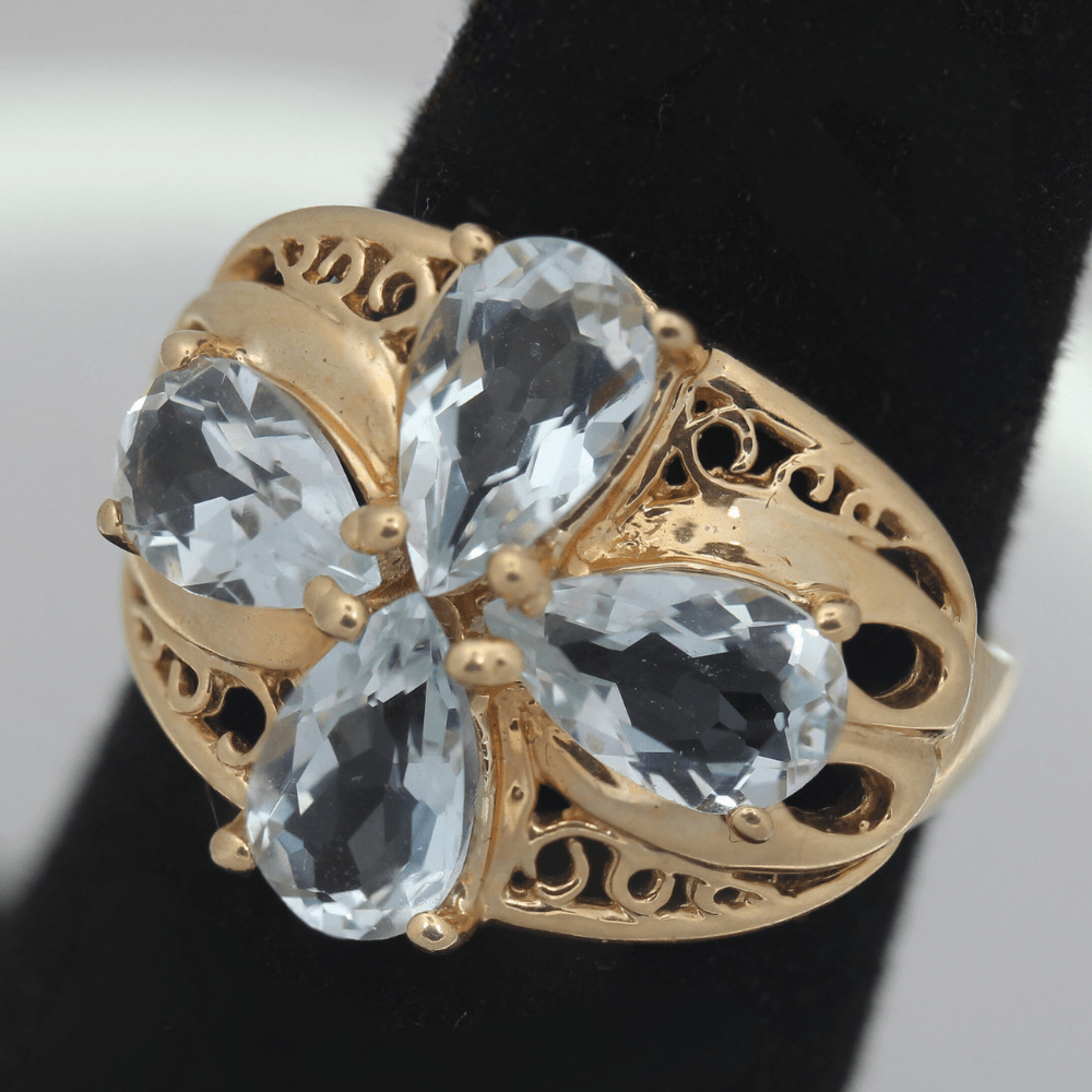 Blue Stone Yellow Gold Ladies Ring Zoom