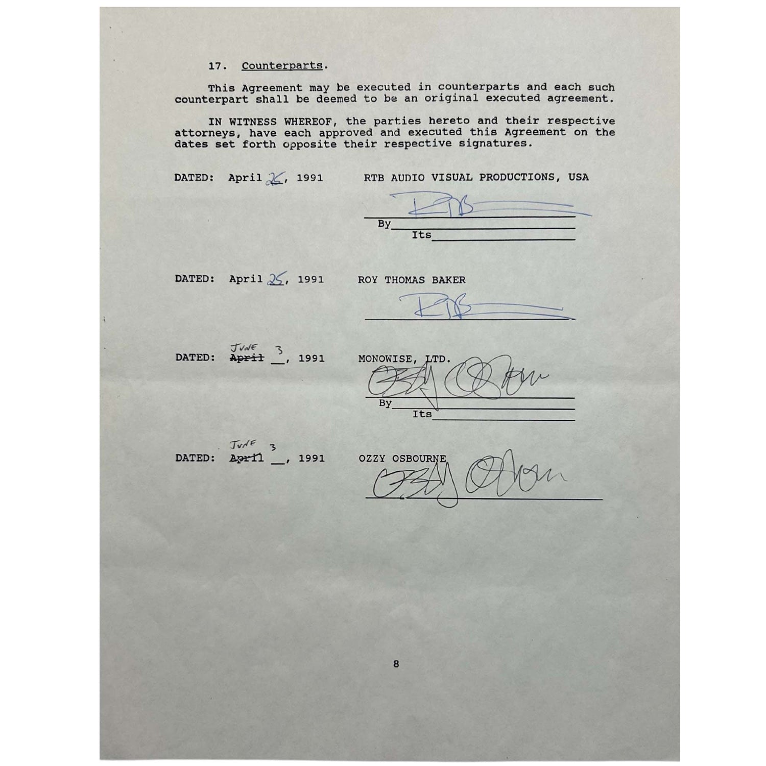 Document Signed By Ozzy Osbourne ZOOM