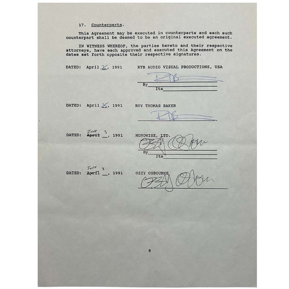 Document Signed By Ozzy Osbourne Thumbnail