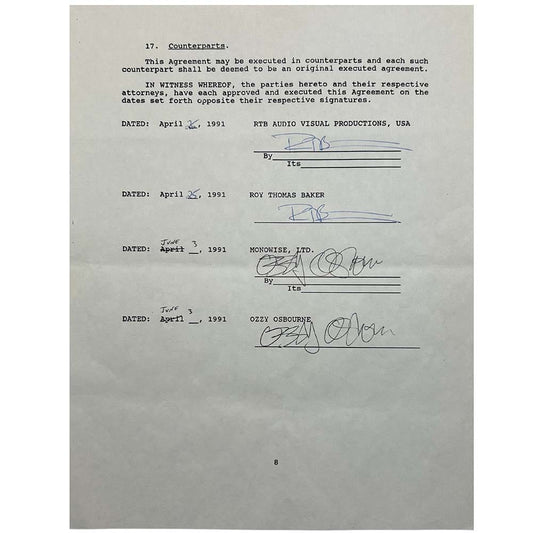 Document Signed By Ozzy Osbourne Thumbnail