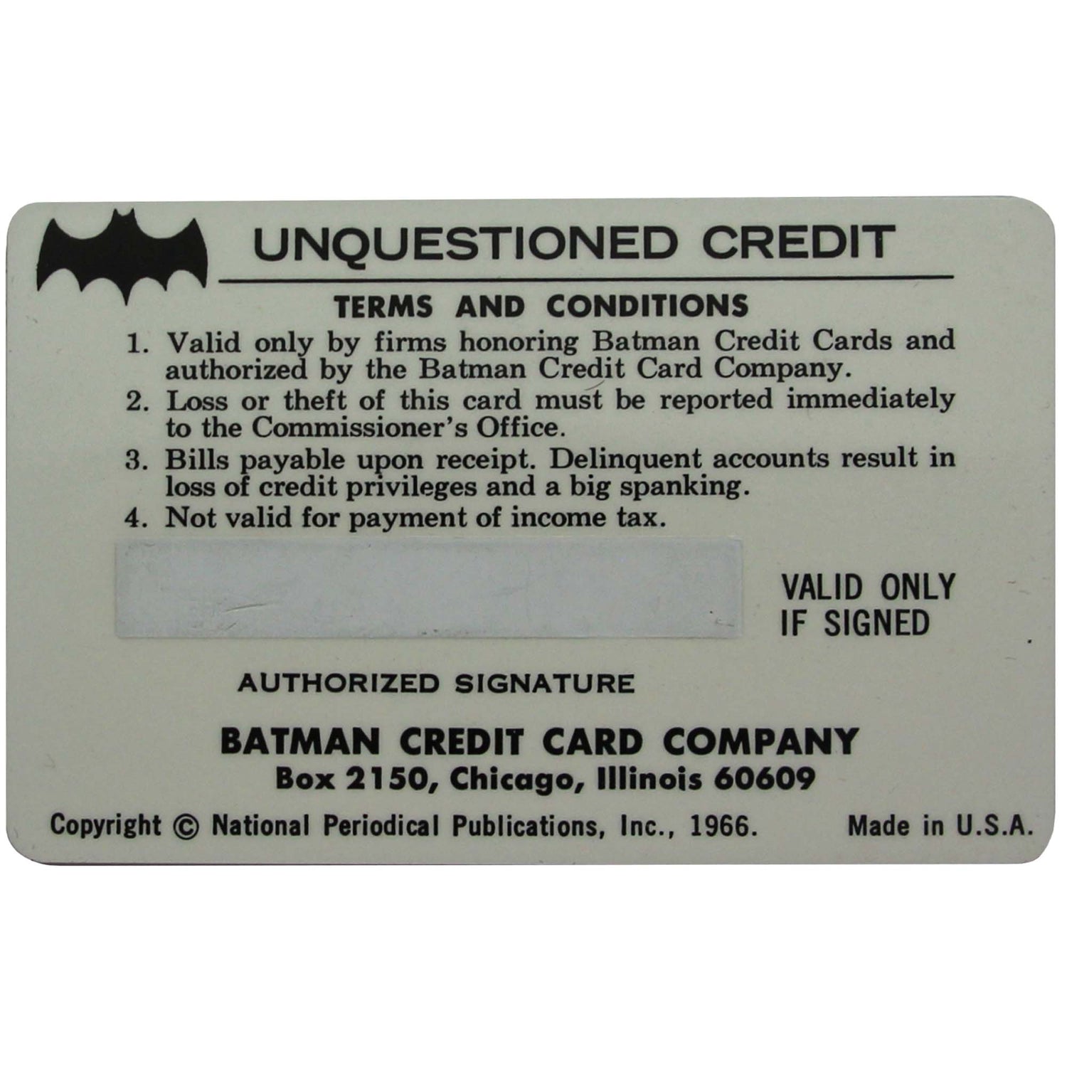 Batman Credit Card Back
