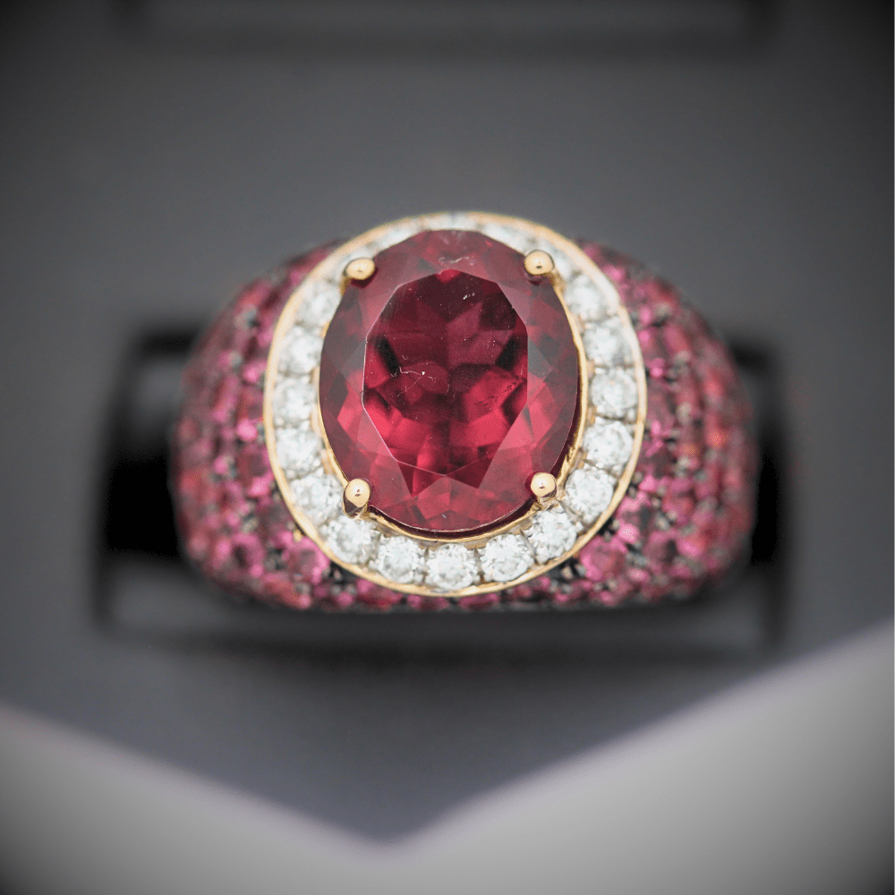 Pink Stone Diamond Ladies Ring Display View