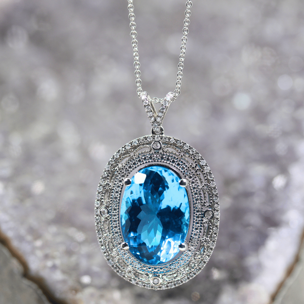Aquamarine Diamond 14K White Gold Necklace