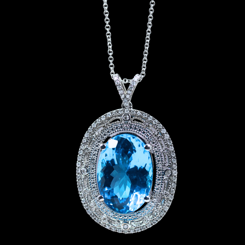 Aquamarine Diamond 14K White Gold Necklace