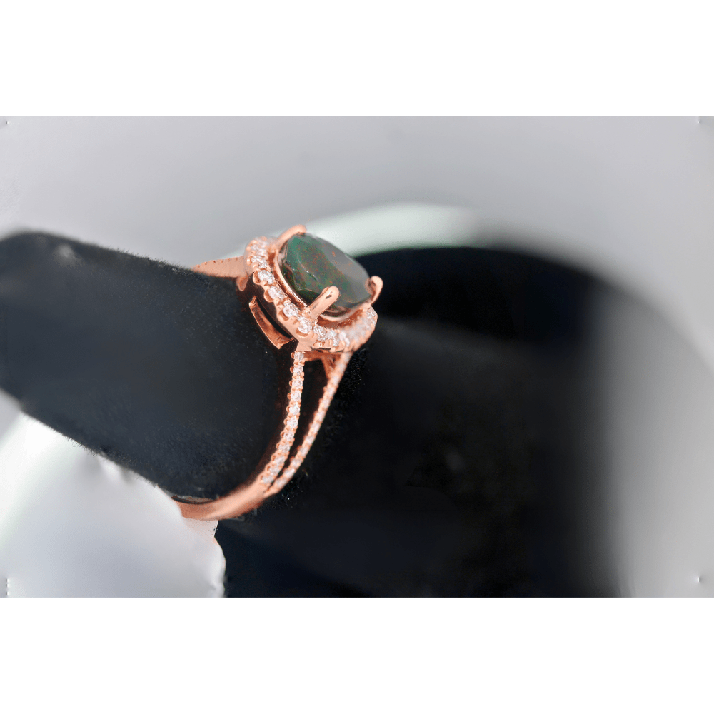 Black Pear Opal Diamond Ring