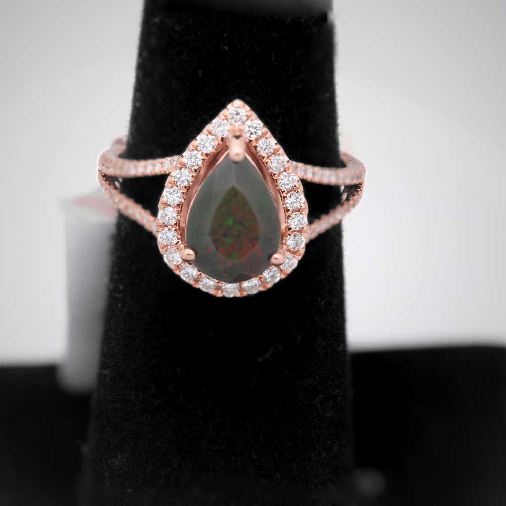 Black Pear Opal Diamond Ring
