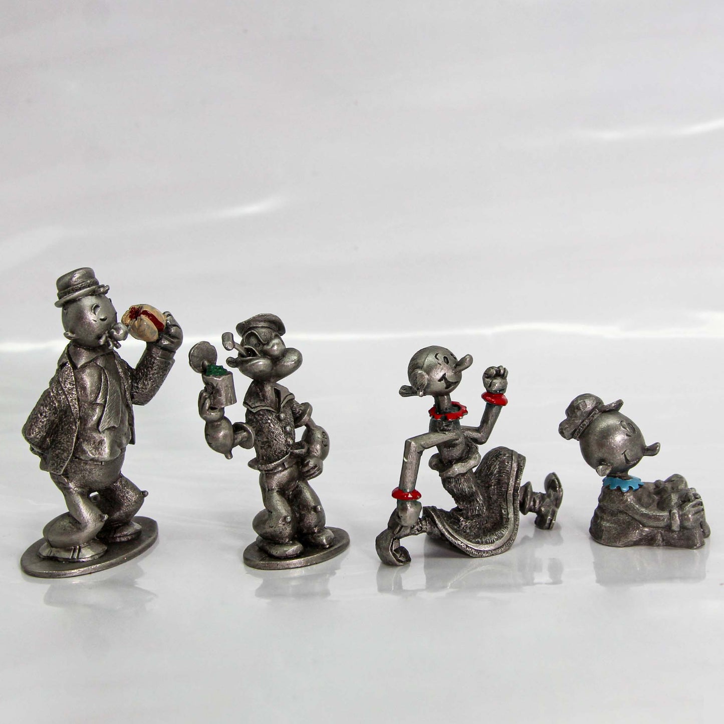 Pewter Popeye Figurine Set of 4 Side View