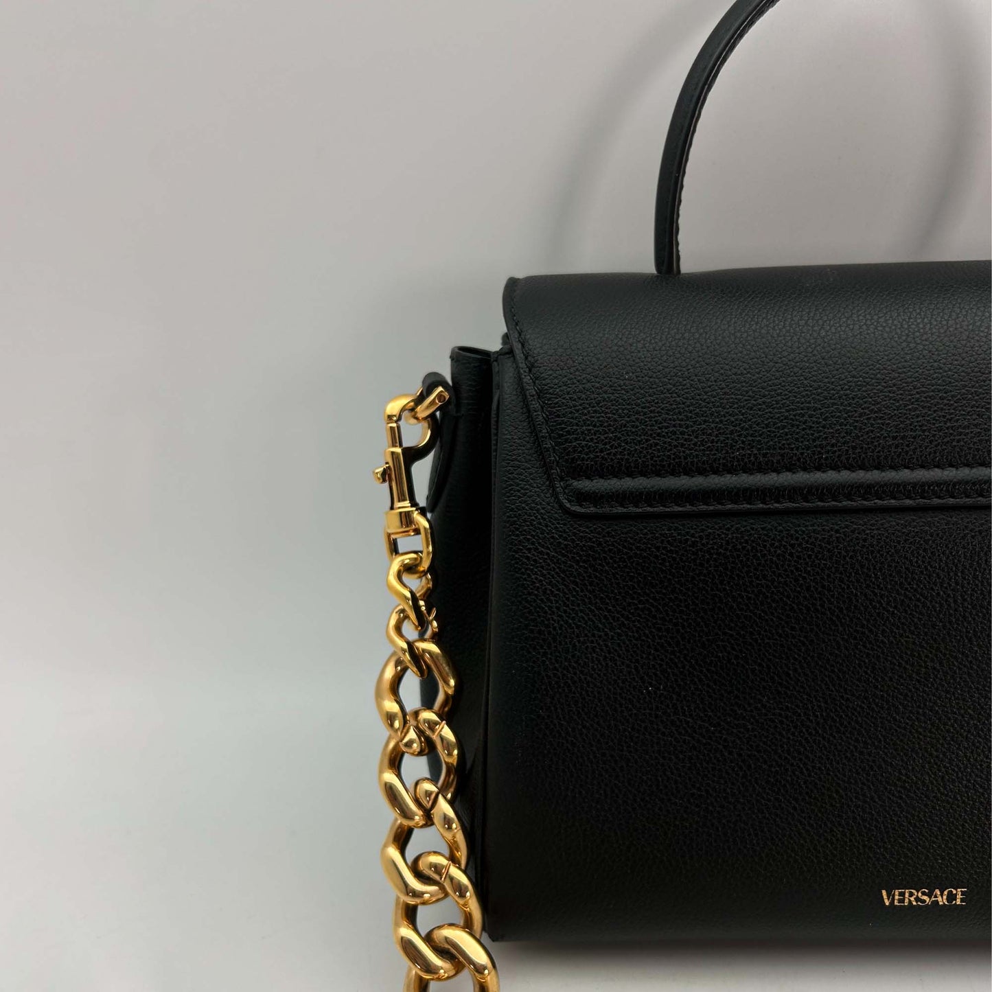 Versace Black Medusa Handbag Close View